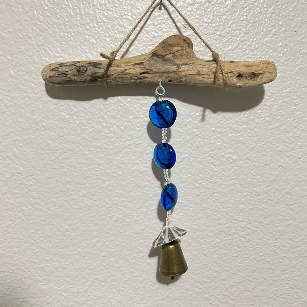 Blue and Gold Hanging Wall Decor with genuine driftwood